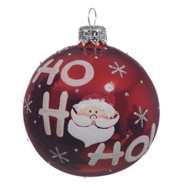 Χριστουγεννιάτικη Γυάλινη Μπάλα Κόκκινη με "HOHOHO" (8cm)